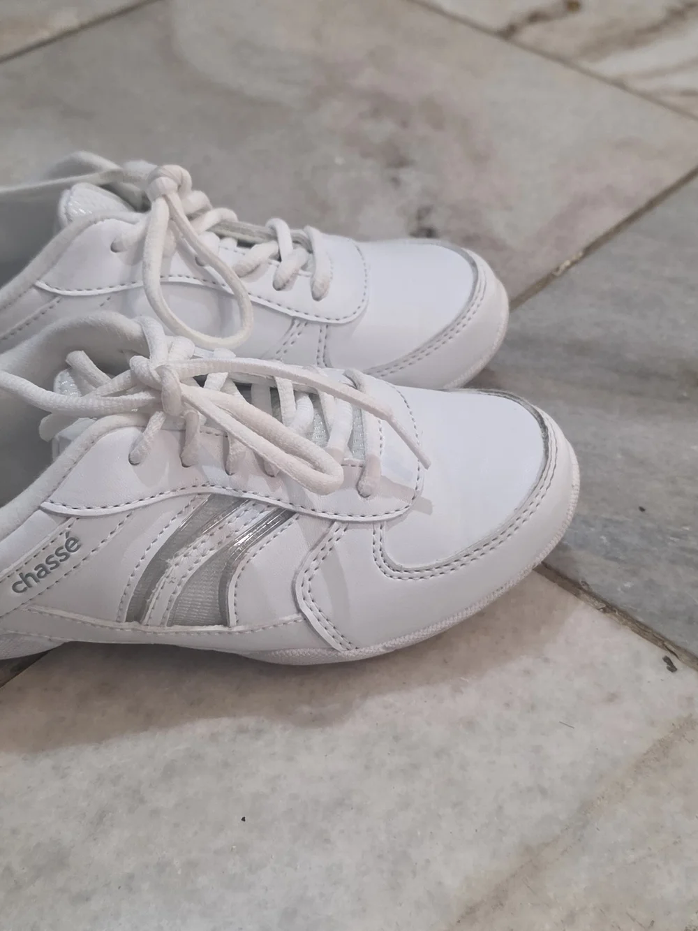 Kids White Athletic Sneakers with Silver Accents